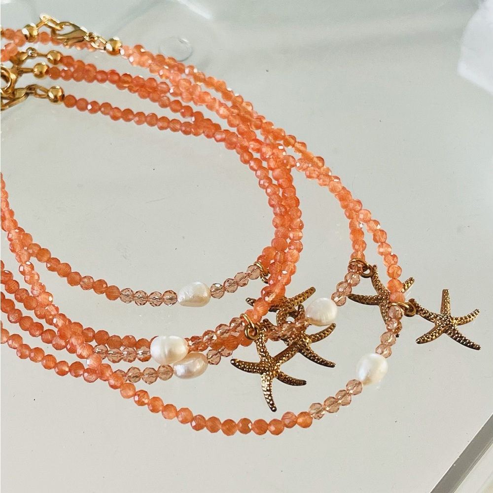 Pearl anklet with starfish charm in peach